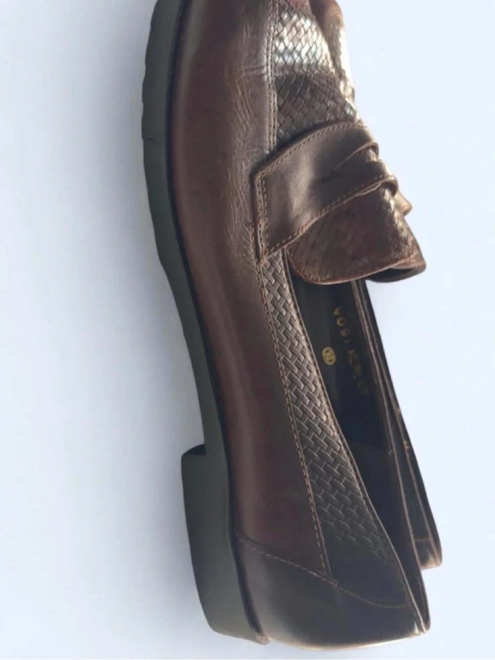 G.H. Bass & Co. Brown Woven Leather Penny Loafers